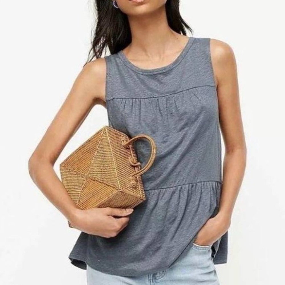 J. Crew Blue Linen Tiered Sleeveless Tank Top Small Flowy